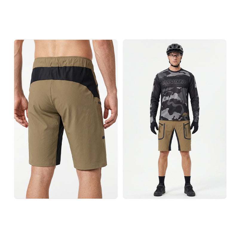 Men's Mountain Bike Shorts Loose-Fit Cycling Shorts 4 Zippered Pockets Lightweight Outer Shell for Hiking Outdoor