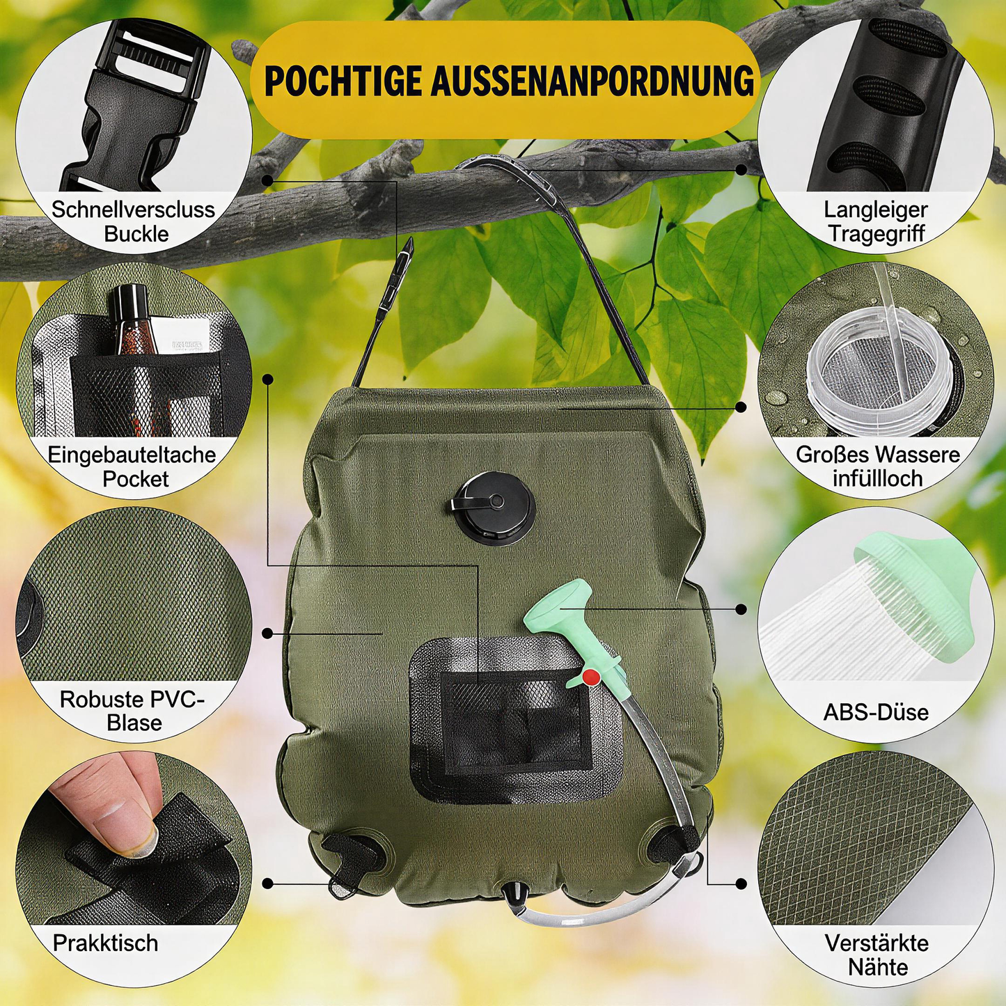 20L Solar-Duschsack für Camping – Tragbare Outdoor-Dusche mit Wasserspeicher für Reisen, Wandern & Camping