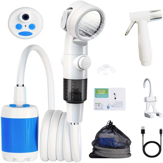 Portable Camping Shower Pump with USB Rechargeable Battery, 3-in-1 Shower Head Sprayer System, 3-in-1 Hose System