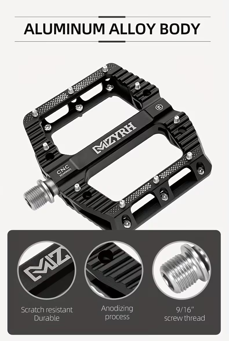 CNC Aluminium Fahrradpedale – Ultraleichte MTB Flatpedale mit Industrielagern, Rutschfest, 9/16 Zoll für Mountainbike, Rennrad, BMX & E-Bike