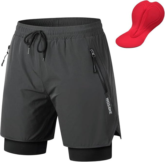 Herren Fahrradhose 2 in 1 Atmungsaktiv 4D Gepolsterte Unterwäsche Loose-fit Laufen Kurze Hose