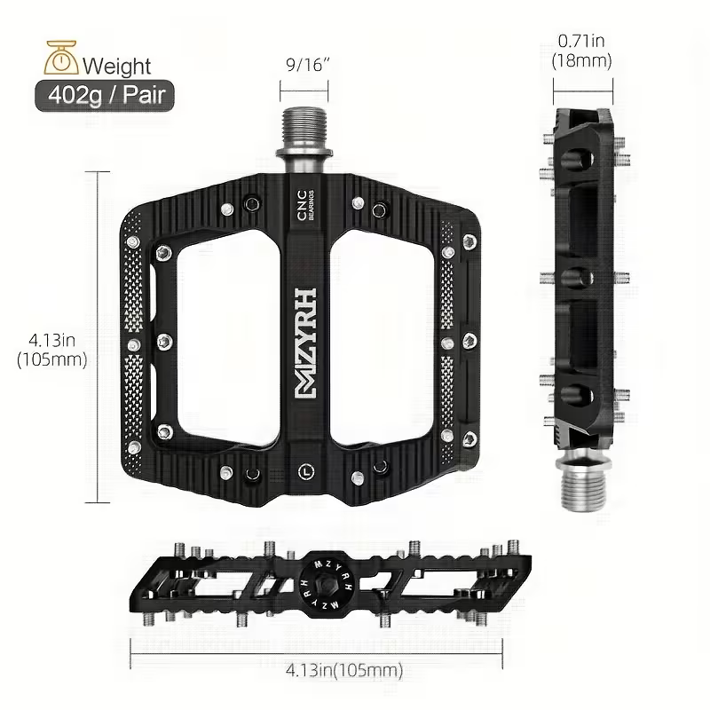 CNC Aluminium Fahrradpedale – Ultraleichte MTB Flatpedale mit Industrielagern, Rutschfest, 9/16 Zoll für Mountainbike, Rennrad, BMX & E-Bike