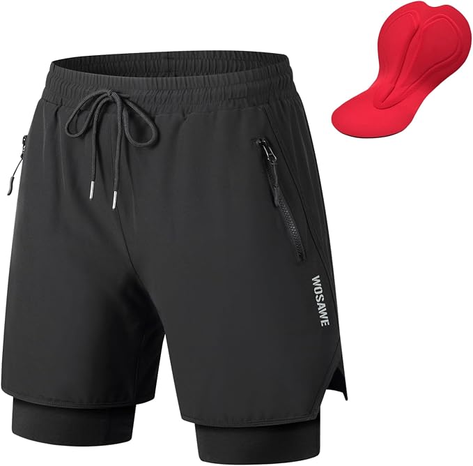 Herren Fahrradhose 2 in 1 Atmungsaktiv 4D Gepolsterte Unterwäsche Loose-fit Laufen Kurze Hose