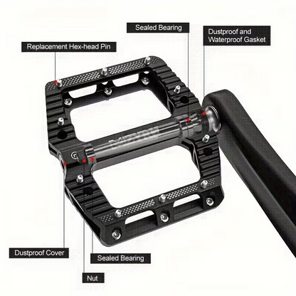 CNC Aluminium Fahrradpedale – Ultraleichte MTB Flatpedale mit Industrielagern, Rutschfest, 9/16 Zoll für Mountainbike, Rennrad, BMX & E-Bike