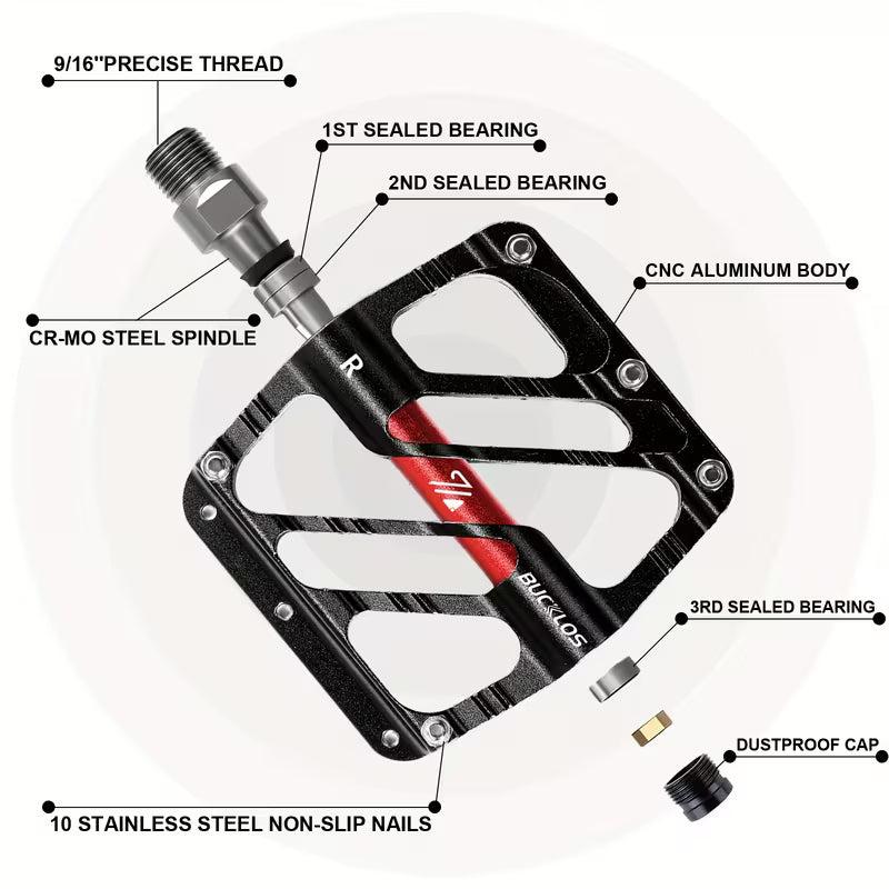 MTB Flatpedale aus Aluminium – 9/16 Zoll Fahrradpedale mit 3 Industrielagern, Rutschfest & Ultraleicht für Mountainbike, Trekkingrad, BMX und E-Bike
