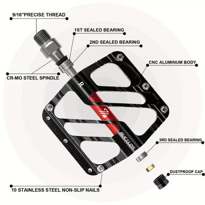 MTB Flatpedale aus Aluminium – 9/16 Zoll Fahrradpedale mit 3 Industrielagern, Rutschfest & Ultraleicht für Mountainbike, Trekkingrad, BMX und E-Bike