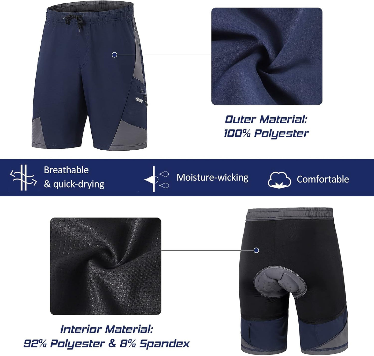 Herren-Mountainbike-Shorts (MTB-Shorts) mit gepolsterter Innenhose – locker geschnitten, leicht