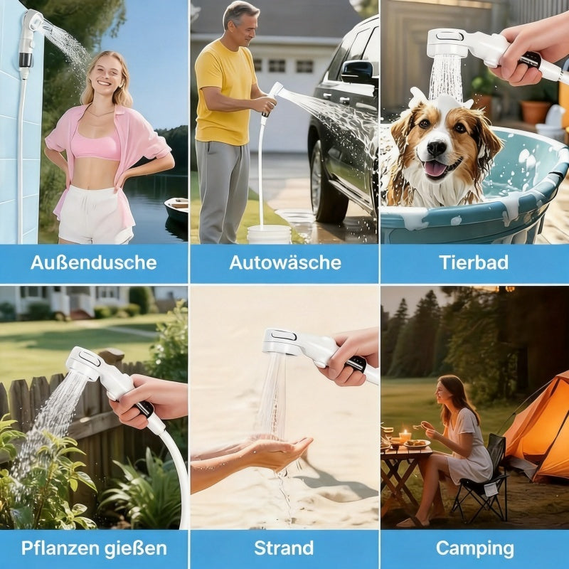 Portable Camping Shower Pump with USB Rechargeable Battery, 3-in-1 Shower Head Sprayer System, 3-in-1 Hose System