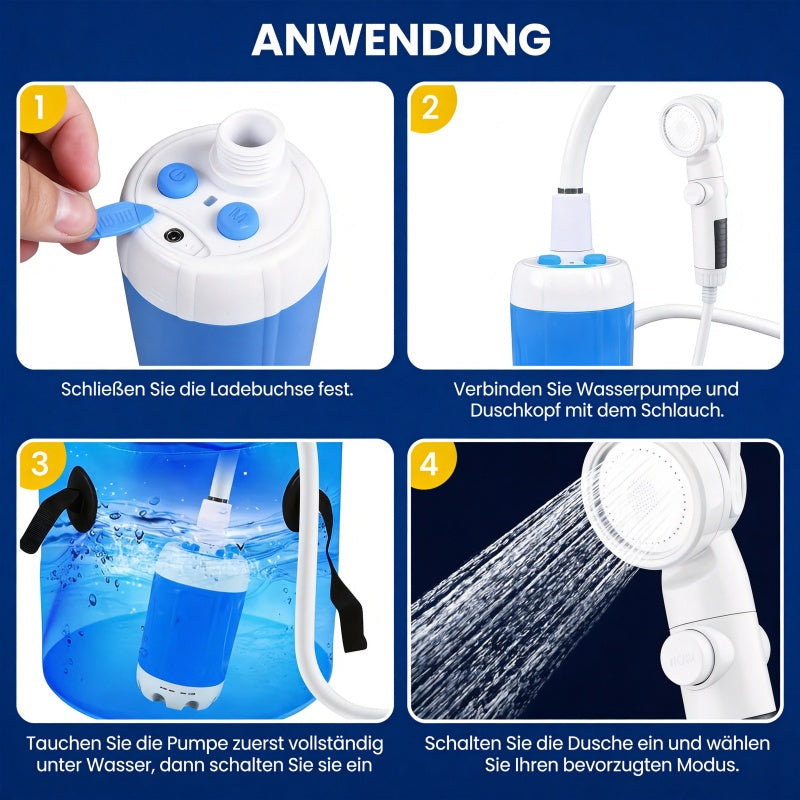 Portable Camping Shower Pump with USB Rechargeable Battery, 3-in-1 Shower Head Sprayer System, 3-in-1 Hose System