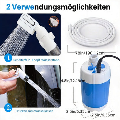 Portable Camping Shower Pump with USB Rechargeable Battery, 3-in-1 Shower Head Sprayer System, 3-in-1 Hose System