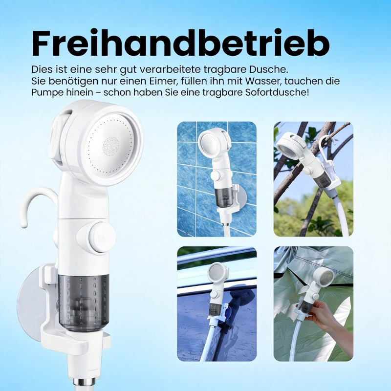 Portable Camping Shower Pump with USB Rechargeable Battery, 3-in-1 Shower Head Sprayer System, 3-in-1 Hose System