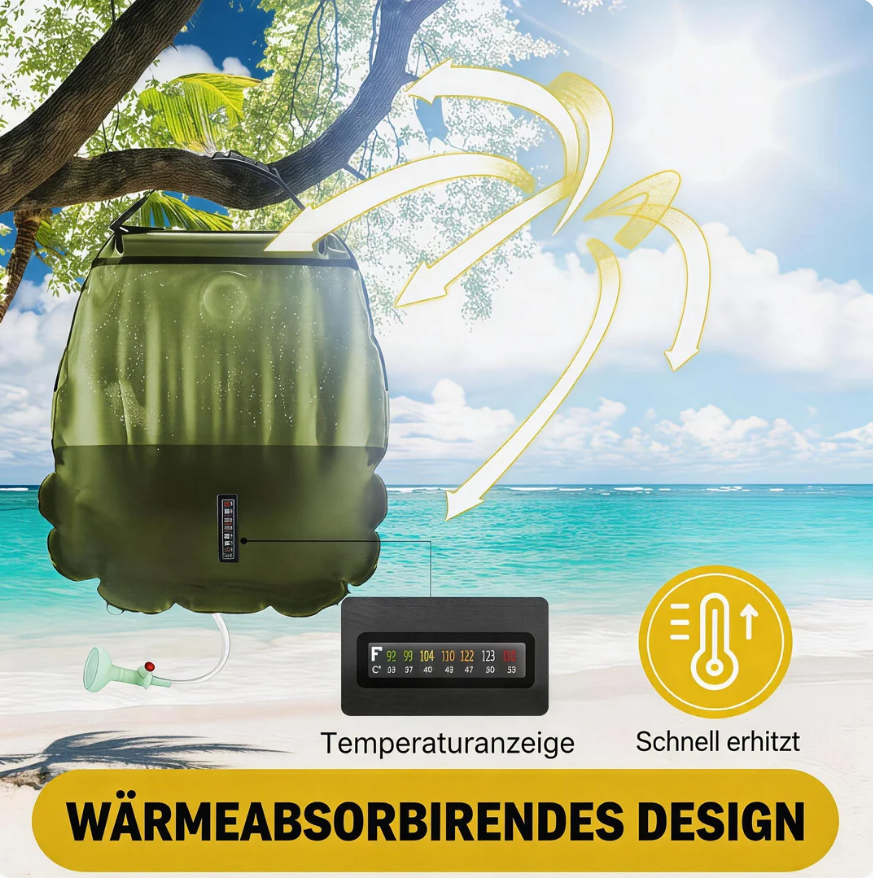 20L Solar-Duschsack für Camping – Tragbare Outdoor-Dusche mit Wasserspeicher für Reisen, Wandern & Camping