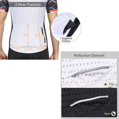 Herren MTB Fahrradtrikot Kurzarm – Mountainbike Trikot mit Reißverschlusstaschen & Reflektierenden Details, Atmungsaktives Radshirt