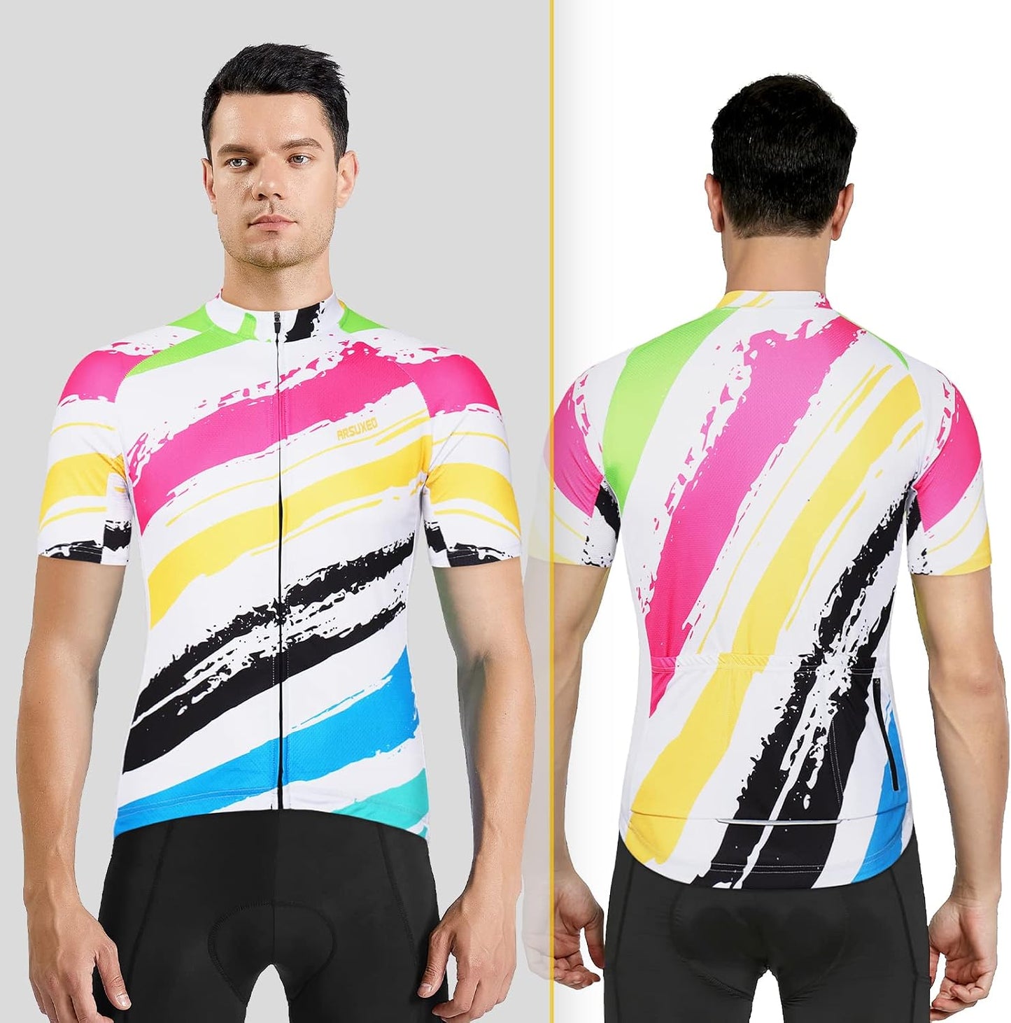 Herren MTB Fahrradtrikot Kurzarm – Mountainbike Trikot mit Reißverschlusstaschen & Reflektierenden Details, Atmungsaktives Radshirt