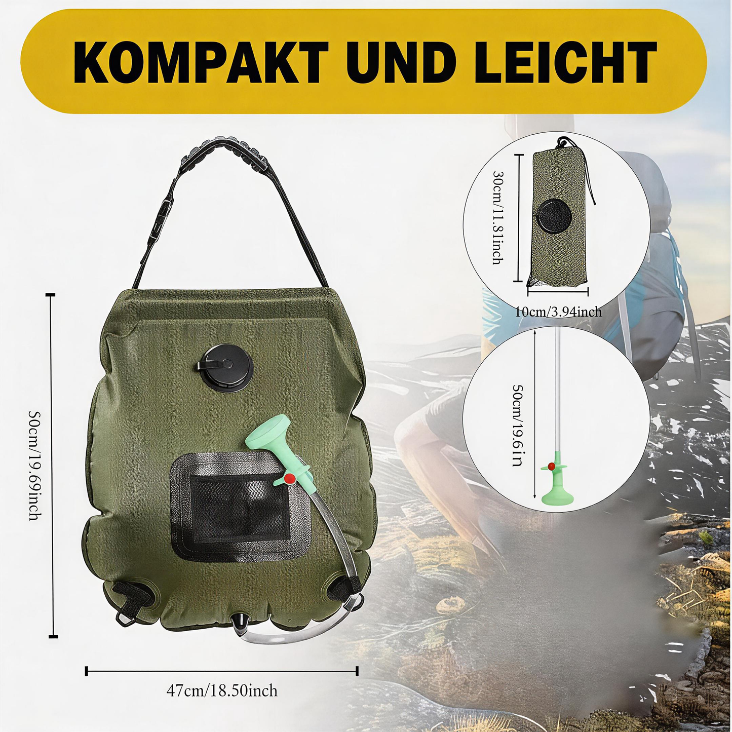 20L Solar-Duschsack für Camping – Tragbare Outdoor-Dusche mit Wasserspeicher für Reisen, Wandern & Camping