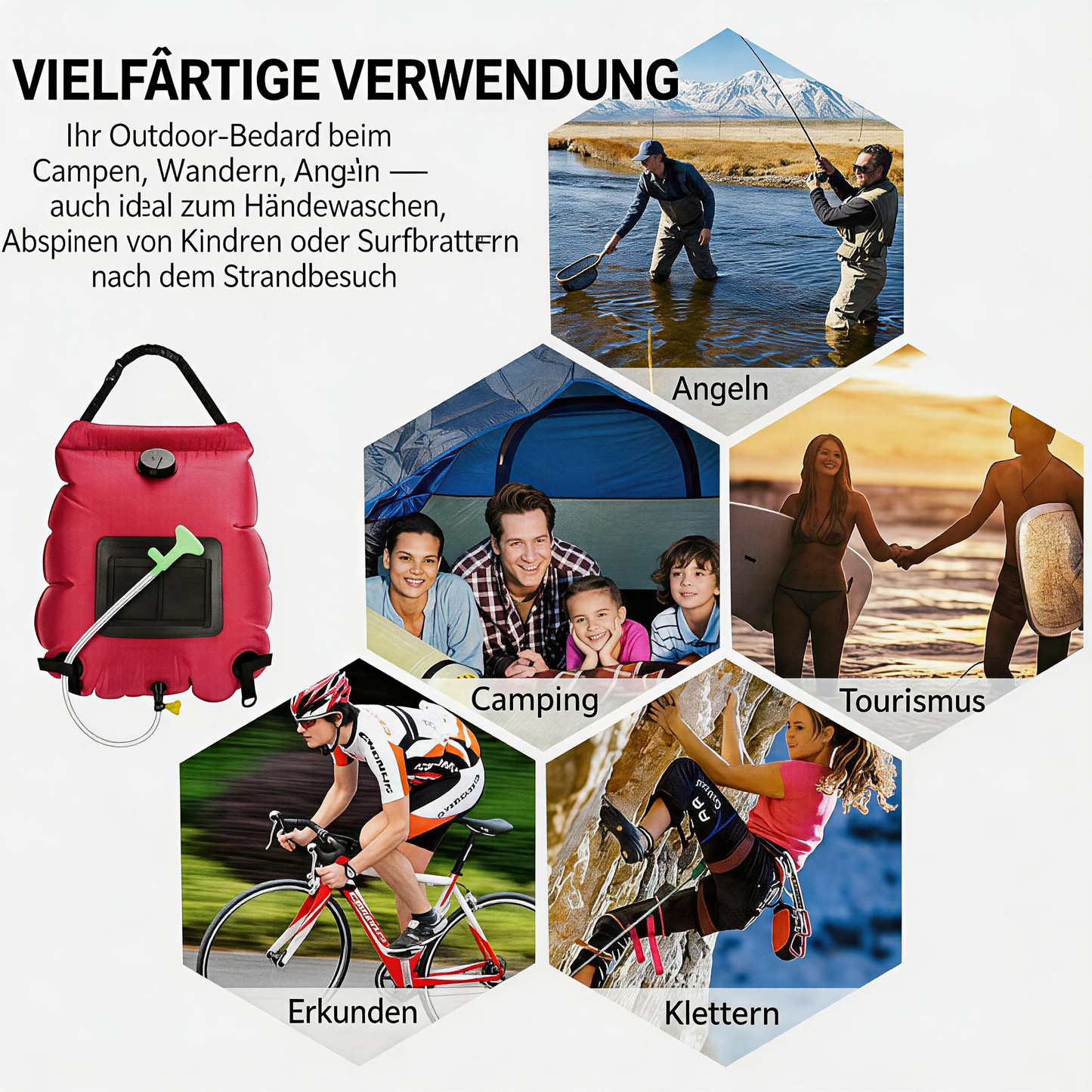 20L Solar-Duschsack für Camping – Tragbare Outdoor-Dusche mit Wasserspeicher für Reisen, Wandern & Camping
